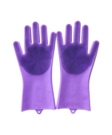 Silicone Gloves Cleaning Dishwashing Scrubber Dish Washing Sponge Rubber Silicone Gloves for Kitchen Cleaning Tools (Color : Purple Size : One Size) One Size Purple