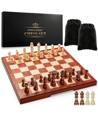 Chess Set 15" Wooden Board Game - Wood Sets with 2 Storage Bags and 2 Extra Queens - Gifts Box for Men Dad