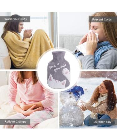 Bncxdc Cat-Gray Hot Water Bottle 350ml - Durable Rubber Mini Water Bag with Cloth Cover for Warmth, Strong Sealing for Hands, Neck, Waist - Buy Online on GoSupps.com