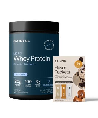 Gainful Lean Whey Protein Powder & Sweet Treat Flavor Bundle 20g Protein Supports Lean Muscle Metabolism and Satiety with Green Tea Extract & Digestive Enzymes 14 Servings + 14 Flavor Sticks