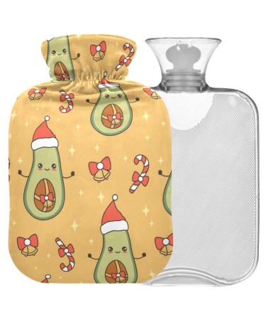 NAANLE AVOCADO Christmas with Santa Claus hat Warm bottle with reference transparent hot water bottle 2l large hot hot water bottle for bed handfoot heat pain relief heat and cold therapy