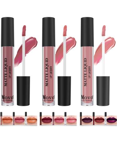 Movo 3pcs Liquid Lipstick Set – Ultra Matte Color Set, Non-stick Cup Nude Liquid Lipstick, Matte Lip Lacquer (3 Matte)