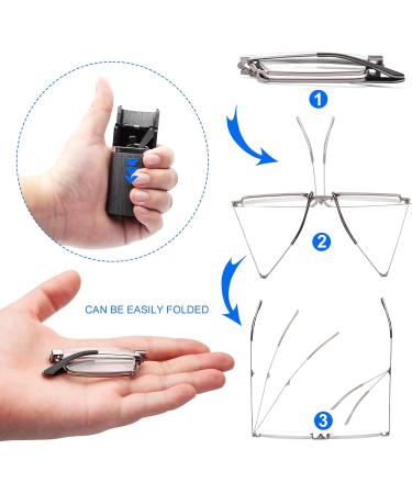 Amorays Foldable Metal Reading Glasses - Portable Anti-Blue Light - 2 Pairs with Hard Shells for Men & Women - Dark Gray & Light Gray +2.00 - Buy Online on GoSupps.com