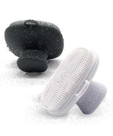 2pcs Silicone Face Scrubber Exfoliator Brush, Mini Manual Facial Cleansing Brush Pad Soft Face Cleanser for Exfoliating and Massage Pore for All Skin Types (Black+White)