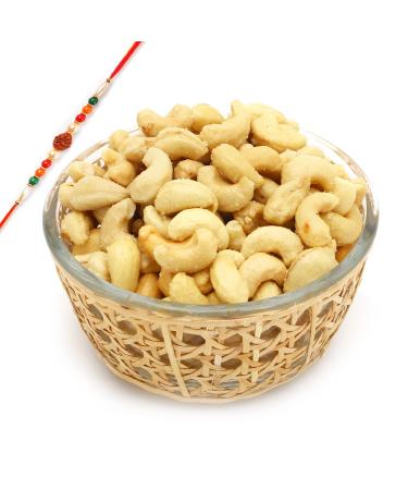 Ghasitaram Gifts Rakhi Gifts for Brothers Cane Glass Bowl with Roasted Cashews with Rudraksh Rakhi