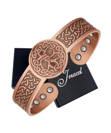 Jeracol Copper Bracelets for Men Women Tree of Life and Celtic Knot Design Copper Magnetic Bracelets Cuff Bangle with 12pcs Powerful Magnets(Each 3800 Gauss) Brazaletes Jewelry with Gift Box Copper Knot