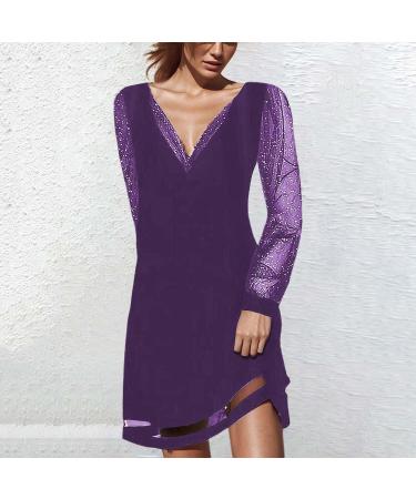 Shop Hanxiulin Women's Winter Long Elegant Ball Dress - V Neckline Party Dress & Sequin Skating Dress in Purple XXL - Buy Online on GoSupps.com