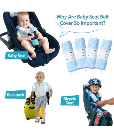 4-Piece Baby Seat Belt Pads | Stroller Carriage Safety Cushions | Shoulder Protection for Infants 15x5cm - Blue - Buy Online on GoSupps.com