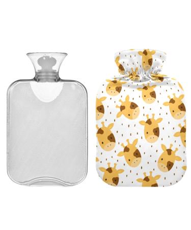 ZZXXB Lovely Giraffe Heat bottle with a fleece cover 1 liter PVC warning bag for neck shoulder pain hand foot heating press and cold therapy