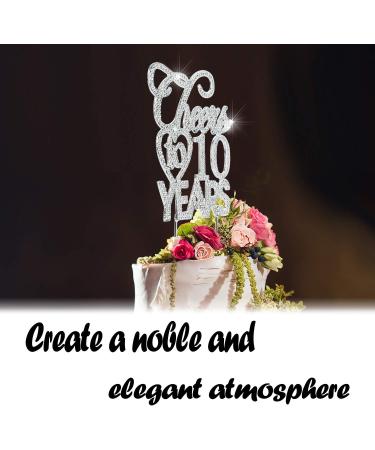 Bling Crystal Cheers to 10 Years Cake Topper - Best Keepsake 10th Birthday Or Anniversary Decor Party Decorations Silver - Buy Online on GoSupps.com