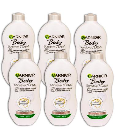 Garnier Lot de 6 lotions pour le corps Sensitive au lait d'avoine 24H apaisant pour peaux sensibles 6 x 400 ml
