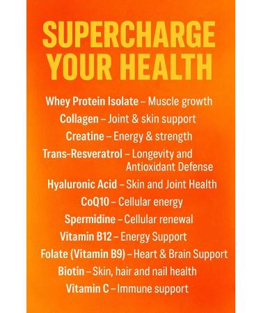 Vital Nutrition and Health All-in-One Powder: Protein Collagen Creatine Resveratrol Spermidine Hyaluronic Acid CoQ10 + Key Vitamins - Buy Online on GoSupps.com