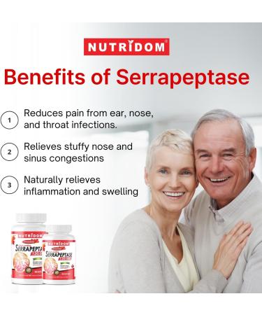 Nutridom Serrapeptase 120 000 SU Enteric Coated Capsules Non-GMO Free of Gluten Soy & Dairy Made in Canada (60 Count) - Buy Online on GoSupps.com
