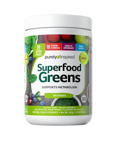 Purely Inspired Greens Powder Smoothie Mix | Purely Inspired Greens Powder Superfood | Super Greens Powder Organic | Fruit + Veggie Superfood Powder | Green Smoothie Powder 24 Servings ( Packaging May Vary )