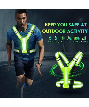 Simket LED Light Up Reflective Running Vest - High Visibility Night Gear for Runners & Walkers - Rechargeable & Adjustable - Green - Buy Online on GoSupps.com