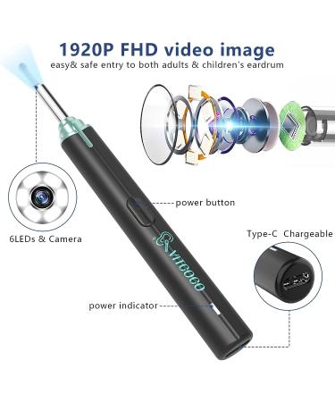 VITCOCO Ear Wax Removal Tool - 1920P HD Camera with 6 LED Lights & 8 Ear Spoons | Ear Cleaning Kit for iPhone, iPad, Android - Black+Blue - Buy Online on GoSupps.com