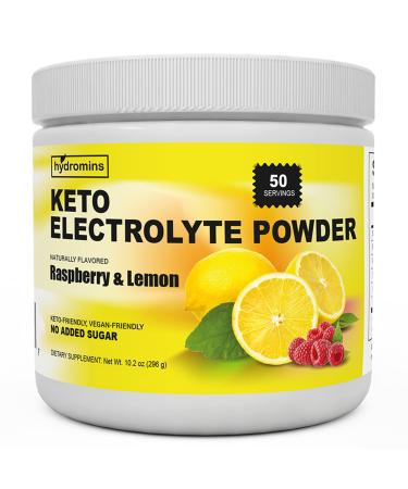 HYDROMINS Keto Electrolyte Powder - Hydration Supplement Drink Mix - Boost Energy and Beat Leg Cramps - Vegan and Keto Friendly - No Sugar | Raspberry and Lemon Flavor - 50 Servings Raspberry Lemon - 50 Servings