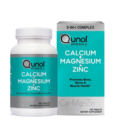 Qunol Magnesium 3 in 1 Tablets with Calcium Magnesium & Zinc for Immune Support Bone Nerve and Muscle Health Supplement 180 Count