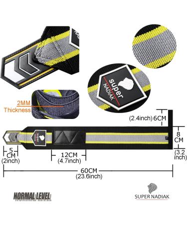 Super NADIAK Wristbands - Professional Wrist Support Cuffs for Weightlifting, Bodybuilding, and Fitness - Black/Yellow/Grey - Buy Online on GoSupps.com