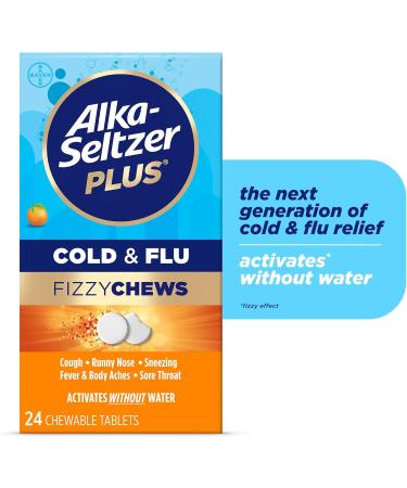 Alka-Seltzer Plus New Cold & Flu FizzyChews - On-the-Go Cold Relief Chewable Tablets for Adults 24 Count - No Water Needed Orange Flavor - Buy Online on GoSupps.com
