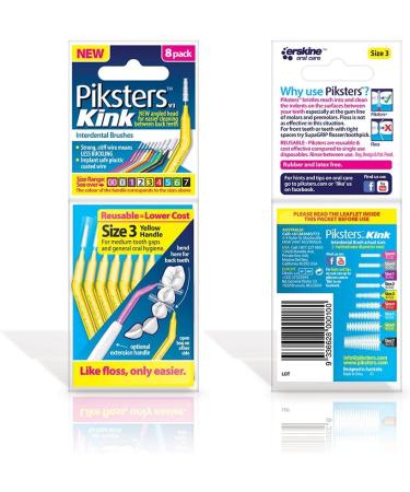 Piksters Kink Interdental Brushes Size 3 (Yellow) - 8 Pack | Effective Oral Care for Healthy Teeth | International Shipping Available - Buy Online on GoSupps.com