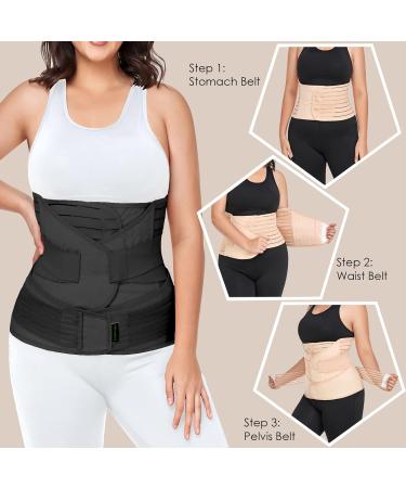 3-in-1 Postpartum Belly Band Wrap | Recovery Girdles Abdominal Binder | Support Belt for Belly, Waist, Pelvis & Back (Black, Large) - Buy Online on GoSupps.com