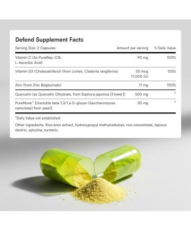 Tally Health Defend - Immune Support & Longevity Supplement Vegan Non-GMO with Quercetin Vitamin C Beta-glucan Zinc Vitamin D3-60 Capsules 30-Day Supply - Buy Online on GoSupps.com