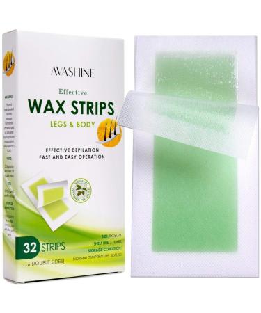 Avashine Wax Strips for Arms, Legs, Underarm Hair, Eyebrow, Bikini, and Brazilian Hair Removal Contains, Green, 32 Strips