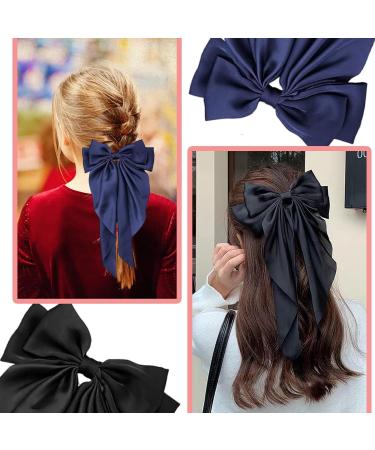 4PCS Black Hair Bows - Colorful French Automatic Clips for Women and Girls | Satin Ribbon Bow Hair Accessories - Buy Online on GoSupps.com