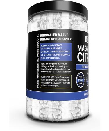 Pure Magnesium Citrate 730 Capsules - Lab Verified, No Fillers - 730 Count - Buy Online on GoSupps.com