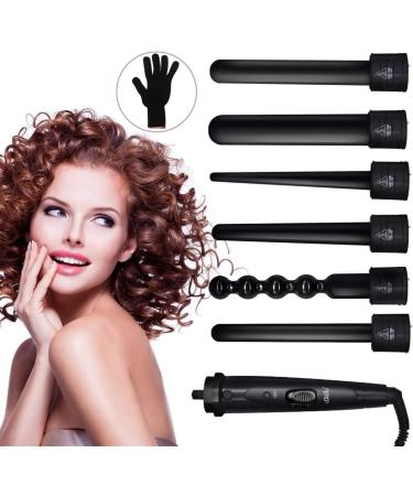 6 in 1 Curling Iron Wand Set - Interchangeable Ceramic Barrels & Heat Protective Glove - Perfect for International Shipping - Buy Online on GoSupps.com