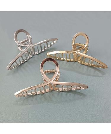 3pcs Metal Strong Hair Claw Clips - Nonslip Large Hair Claw Clip Set for Fashionable Hair Styling - Perfect for Women and Girls with Thin or Thick Hair (Rose Gold, Silver, Gold) - Buy Online on GoSupps.com