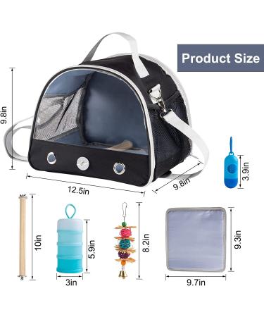 Bird Carrier Travel Cage Parrot - Lightweight Pet Travel Bag with Feeder Cups and Standing Perch | Outgoing Bag for Small Animals - Black - Buy Online on GoSupps.com