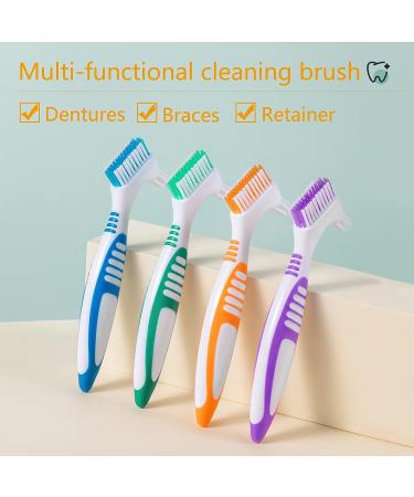 Octuitey Denture Brush 4Pcs - Double Sided Toothbrush with Multi-Layered Bristles and Rubber Anti-Slip Handle - (Purple, Green, Blue, Orange) - Buy Online on GoSupps.com