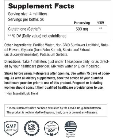 Liposomal Glutathione Antioxidant 500mg - Non-GMO Liquid Supplement | Natural Anti-Aging Glutathione 120ml - 30 Servings - Buy Online on GoSupps.com