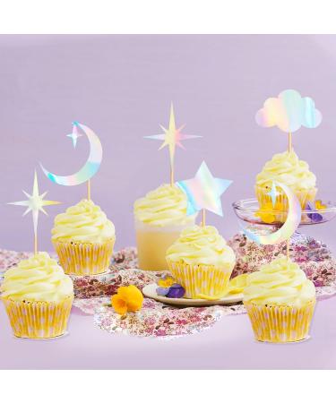 Cyodoos 24 Pack Laser Glitter Moon and Star Cupcake Toppers Sweet Baby Gender Reveal Cupcake Picks Baby Shower Kids Girls Birthday Party Kids Birthday Wedding Party Cake Decorations Supplies Laser1 - Buy Online on GoSupps.com