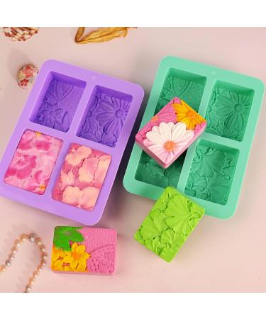 HUAKENER Silicone Soap Molds 2 Pack 4-Cavity Rectangle Soap Mold Flower Soap Making Molds Flowers and Leaves - Buy Online on GoSupps.com