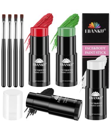 EBANKU 4Colors Face Body Paint Stick Oil White Eye Black Sticks for Sports Cream Skeleton Joker Mime Foundation Makeup Face Painting Kit for Christmas SFX Cosplay Costume Party 4p