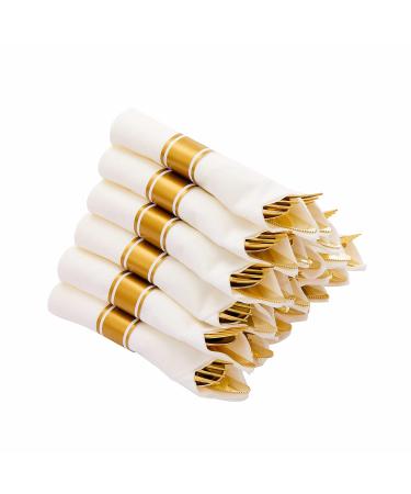 N9R 50 Pack Pre Rolled Gold Plastic Cutlery Set Wrapped Plastic Silverware Set with 50 Forks 50 Knives 50 Spoons and 50 Napkins Disposable Cutlery Set for Party and Wedding Gold-50Pack