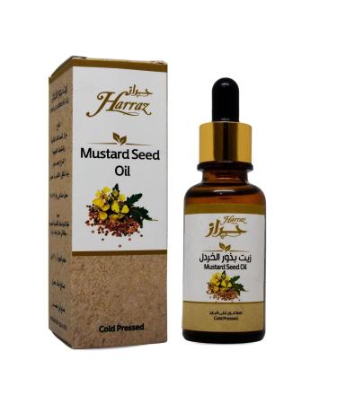Harraz Mustard Oil with Dropper Cold Pressed Raw Essential Oils Pure Natural Undiluted for Hair Skin Care and Food Kitchen Premium Egyptian Halal ( 1 Pack 1.01 oz / 30 ml )