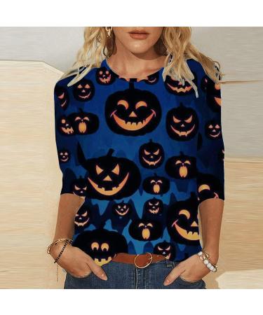 Halloween Costumes Quarter Sleeve Holiday Printed Basic Top Hot Women Blouse Blue Large - Buy Online on GoSupps.com