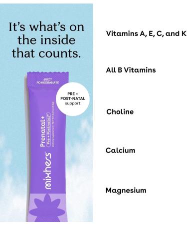 MIXHERS Prenatal + Pre + Postnatal Support Supplement | Pregnancy Vitamins Drink Mix | Formulated with Vitamin A C D E & K | Berry Pomegranate Flavor | 15 Stick Packets - Buy Online on GoSupps.com