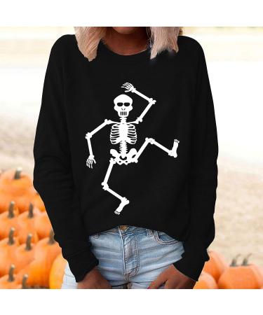 Women's Halloween Print Sweatshirt - O-Neck Blouse, Long Sleeve, Polyester/Spandex, Black (Small) - Buy Online on GoSupps.com
