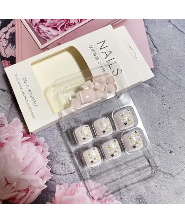 Short Square Floral Design Press On Toenails - 24Pcs Glossy False Acrylic Toe Nails for Women - Buy Online on GoSupps.com