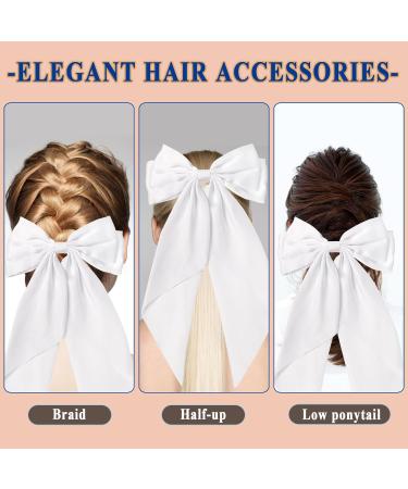 ZhongShuang Cream Colour Hair Bow Cream Colour White Big Hair Bows for Women Solid Color Bow Hair Clips with Long Ribbon French Barrette Clip Soft Satin Silky Hair Bows Cute Gifts for Women Girls - Buy Online on GoSupps.com