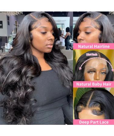 28 13x4 Body Wave Lace Front Wig | HD Transparent Brazilian Human Hair | Pre Plucked with Baby Hair | 180% Density | Natural Black | For Black Women - Buy Online on GoSupps.com
