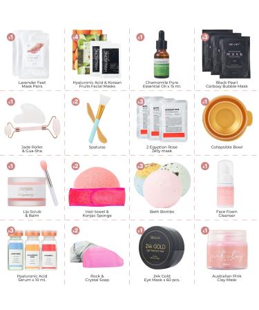 AVUX Beauty Care Bundle - 31 Pc Bath and Body Set with Jelly Mask, Jade Roller, Gua Sha, and More - Spa Set Gift for Girls and Women - Ideal for Birthdays and Weddings - 36 Pcs - Buy Online on GoSupps.com