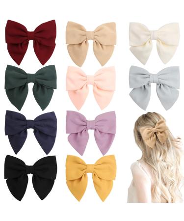 10 PCS Big Hair Bows for Women Girls  TOKUFAGU Hair Bow 8 Inch Hair Clips French Style Barrette Black Bow for Girl Hair Accessories (12 Colors)