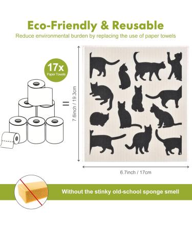 6pcs Swedish Dishcloths Scandi Geo Cat Pattern Reusable Cleaning Wipes Biodegradable Cellulose Wood Pulp Absorbent Sponge Cleaning Cloths for Kitchen Dish Rags Paper Towel Replacement Cat Scandi - Buy Online on GoSupps.com