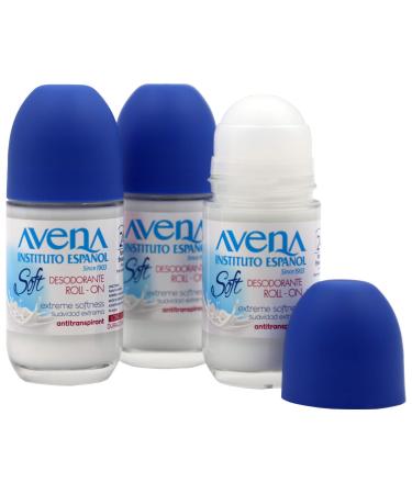 Avena Instituto Español Deodorant Roll-On Soft, Extreme Softeness, Long-Lasting, Non-Alcohol, 3-pack Of 2.5 Fo each, 3 Bottles